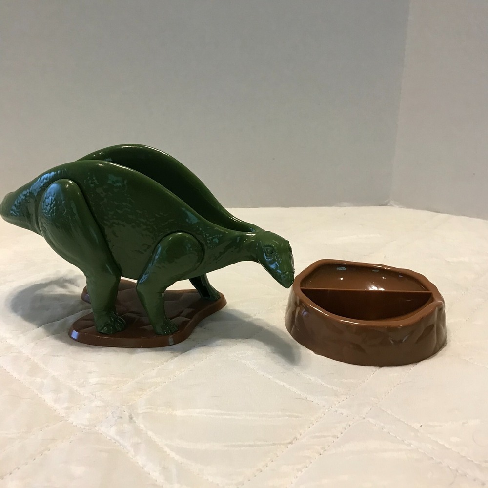 Green Dinosaur Taco holder‎ with brown salsa bowl